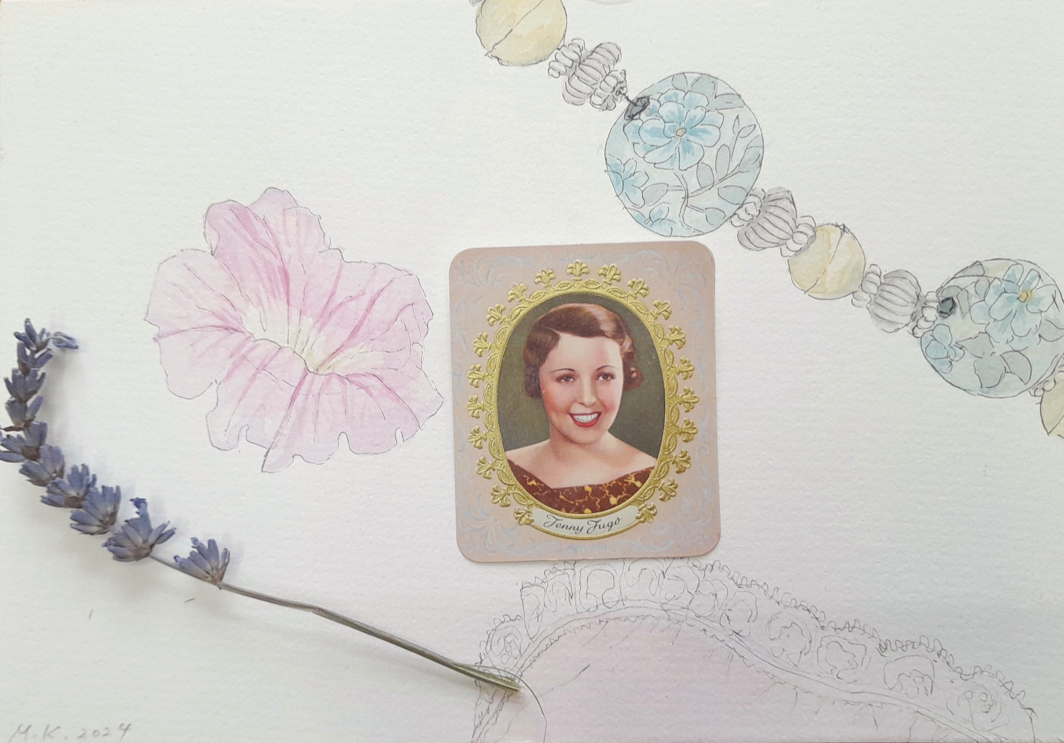 Misaki Kawabe, "Sprout 8," ink, watercolor and photo on paper, 14.8 x 21.0 cm, 2024