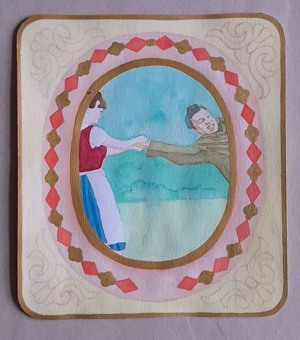 Misaki Kawabe, "Karate," watercolor, acrylic and collage on paper, 13.4 x 11.8 cm, 2010