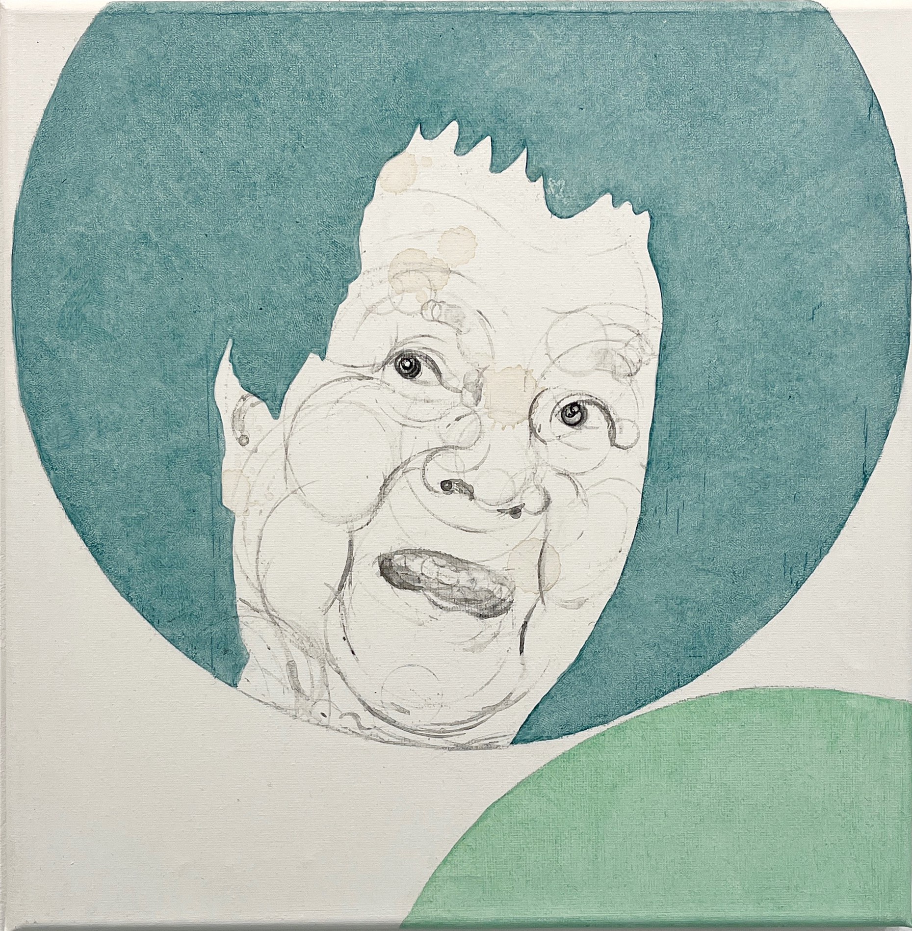 Misaki Kawabe, "Wa 5s," Indian Ink, tea, oil on canvas, 30.0 x 30.0 cm, 2024