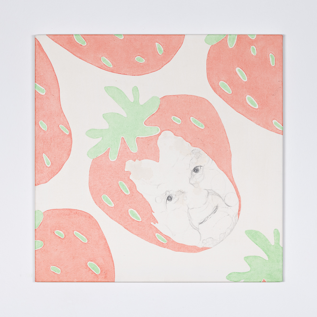 Misaki Kawabe, "Wa Strawberry 1," Indian Ink, tea, oil on canvas, 60.0 x 60.0 cm, 2023