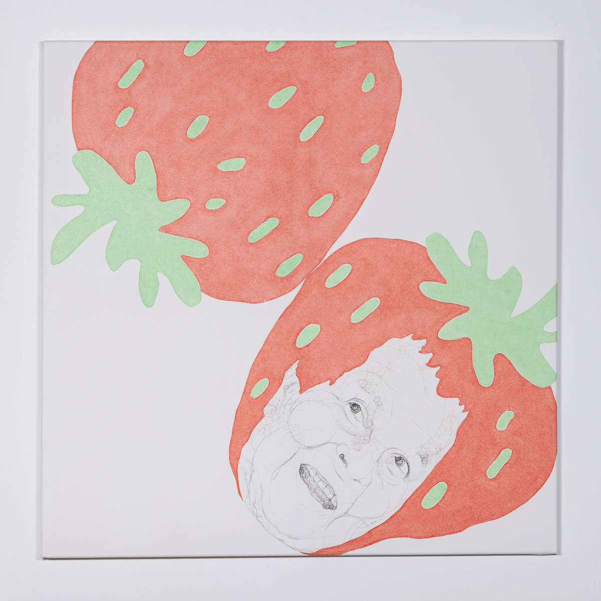 Misaki Kawabe, "Wa Strawberry 2," Indian Ink, tea, oil on canvas, 80.0 x 80.0 cm, 2023