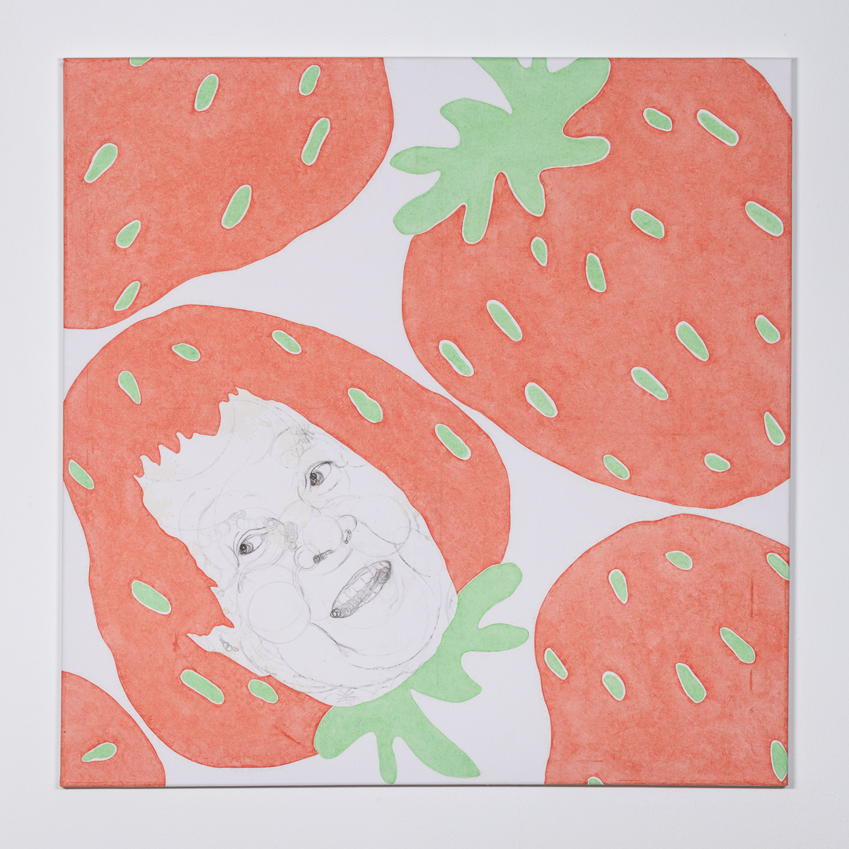 Misaki Kawabe, "Wa Strawberry 3," Indian Ink, tea, oil on canvas, 80.0 x 80.0 cm, 2023