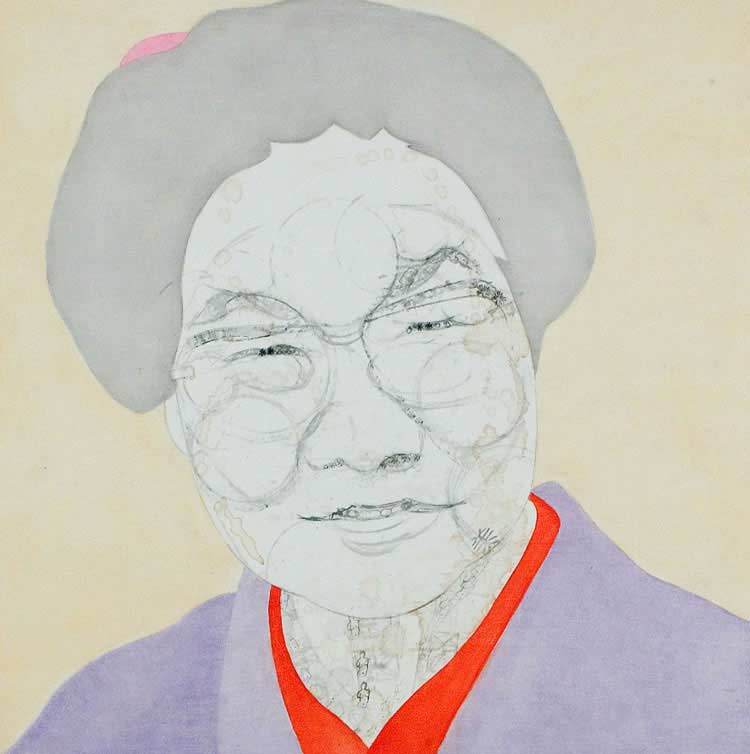 Misaki Kawabe, "Tamako Kataoka," india ink, tea and oil on canvas, 61.0 x 61.0 cm, 2005
