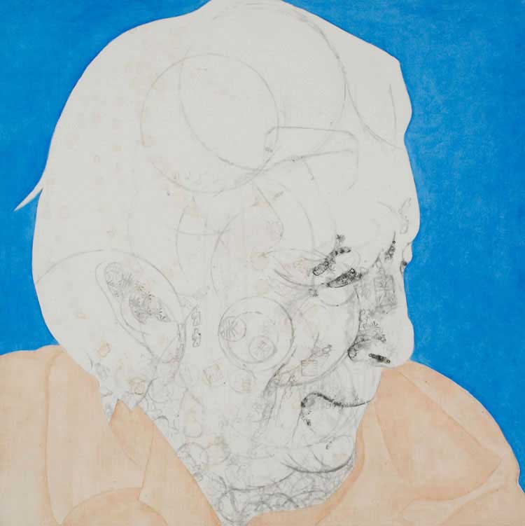 Misaki Kawabe, "Louise Bourgeois," india ink, tea and oil on canvas, 61.0 x 61.0 cm, 2006