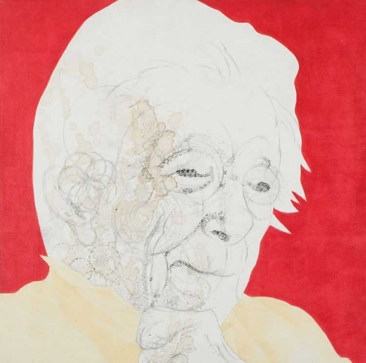 Misaki Kawabe, "Louise Bourgeois," india ink, tea and oil on canvas, 61.0 x 61.0 cm, 2006