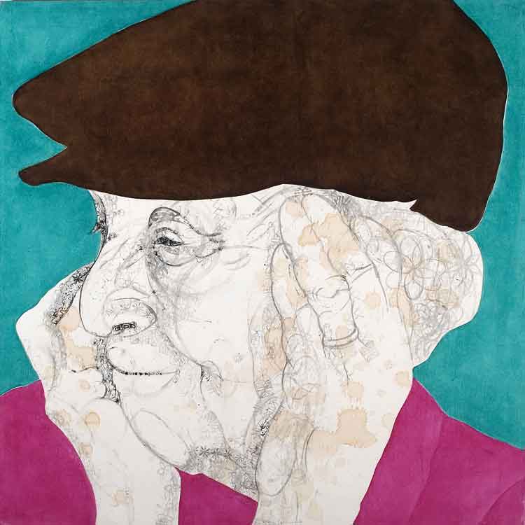 Misaki Kawabe, "Louise Bourgeois," india ink, tea and oil on canvas, 61.0 x 61.0 cm, 2006