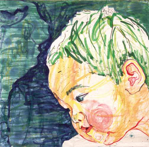 Misaki Kawabe, "In front of an elephant," mixed media on Japanese paper and bamboo stick,136.0 x 136.0 cm, 1998